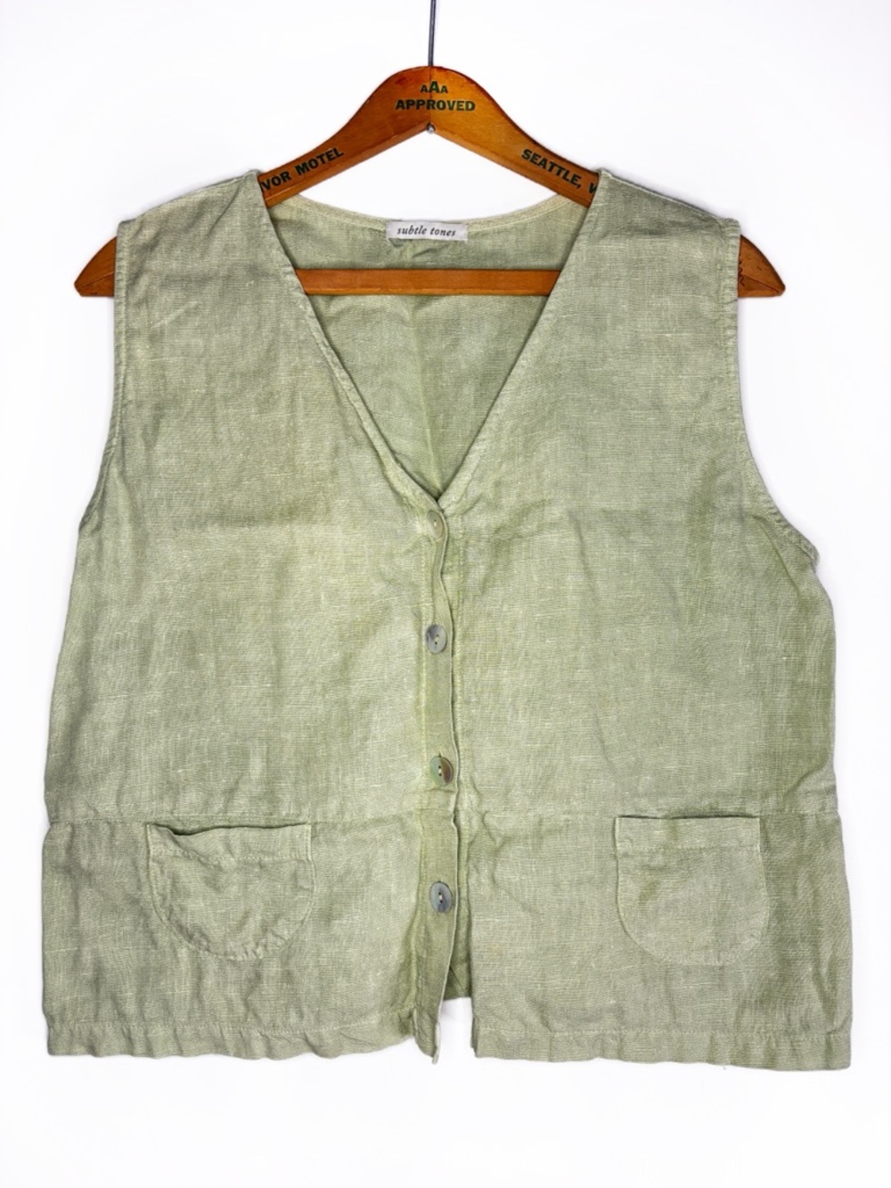 Vintage 90's Light Green Linen Vest from Subtle Tones